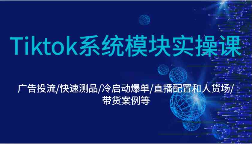 Tiktok系统模块实操课：广告投流/快速测品/冷启动爆单/直播配置和人货场/带货案例等-立业有术