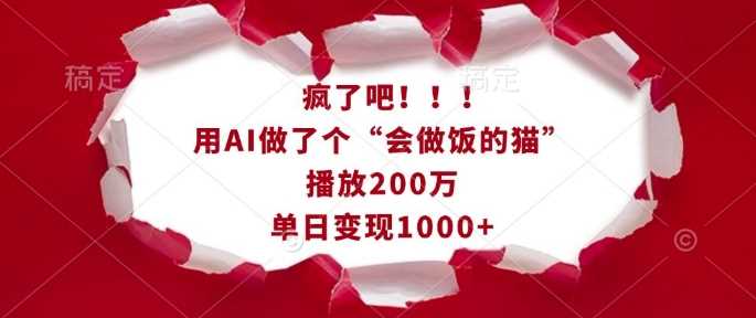 疯了吧！用AI做了个“会做饭的猫”，播放200万，单日变现1k-立业有术