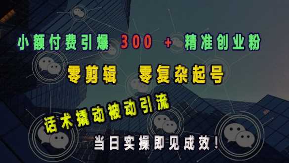 小额付费引爆 300 + 精准创业粉，零剪辑、零复杂起号，话术撬动被动引流，当日实操即见成效-立业有术