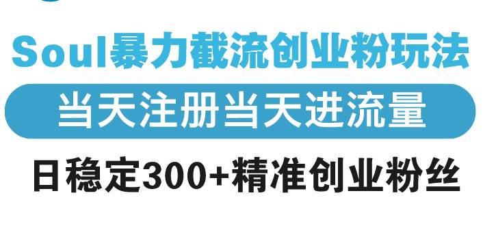 （13935期）Soul暴力截流创业粉玩法，当天注册当天进流量，日稳定300+精准创业粉丝-立业有术