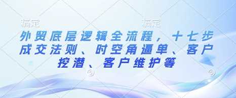 外贸底层逻辑全流程，十七步成交法则、时空角逼单、客户挖潜、客户维护等-立业有术