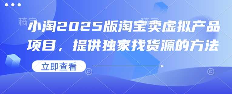 小淘2025版淘宝卖虚拟产品项目，提供独家找货源的方法-立业有术