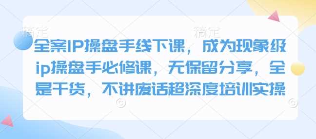 全案IP操盘手线下课，成为现象级ip操盘手必修课，无保留分享，全是干货，不讲废话超深度培训实操-立业有术