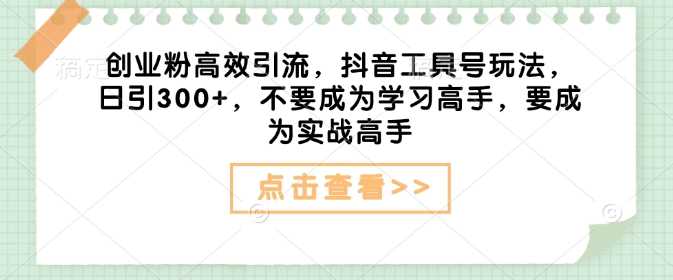 创业粉高效引流，抖音工具号玩法，日引300+，不要成为学习高手，要成为实战高手-立业有术