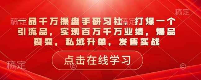 一品千万操盘手研习社，打爆一个引流品，实现百万千万业绩，爆品裂变，私域升单，发售实战-立业有术