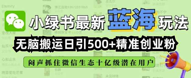 小绿书无脑搬运引流，全自动日引500精准创业粉，微信生态内又一个闷声发财的机会-立业有术