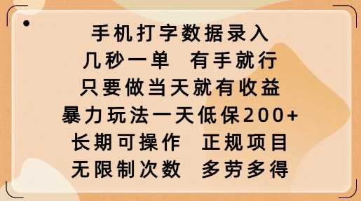 手机打字数据录入，几秒一单，有手就行，只要做当天就有收益，暴力玩法一天低保2张-立业有术