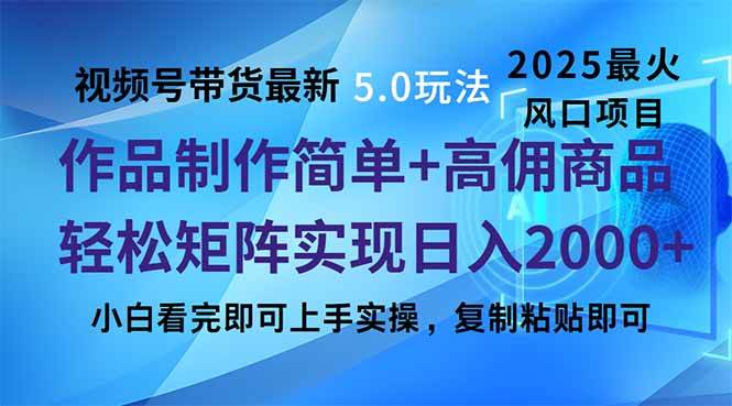 （14191期）视频号带货最新5.0玩法，作品制作简单，当天起号，复制粘贴，轻松矩阵…-立业有术