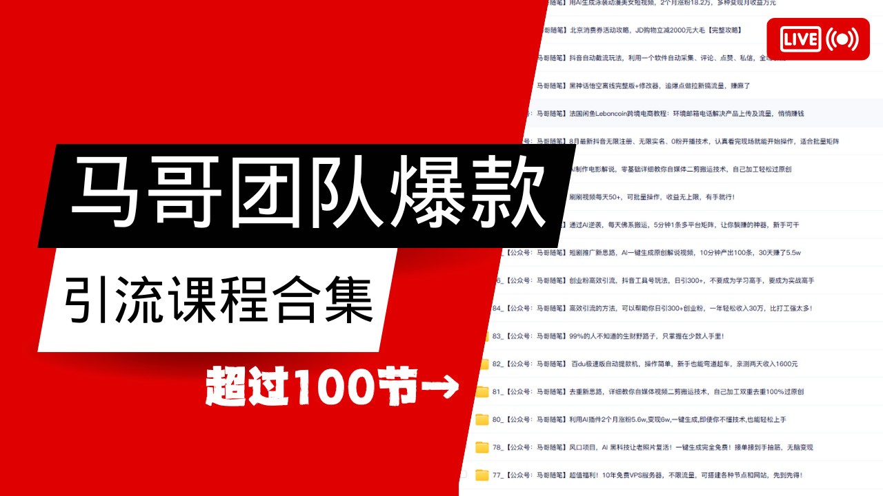 马哥团队【122节】最全项目爆款引流课程合集【持续更新】-立业有术