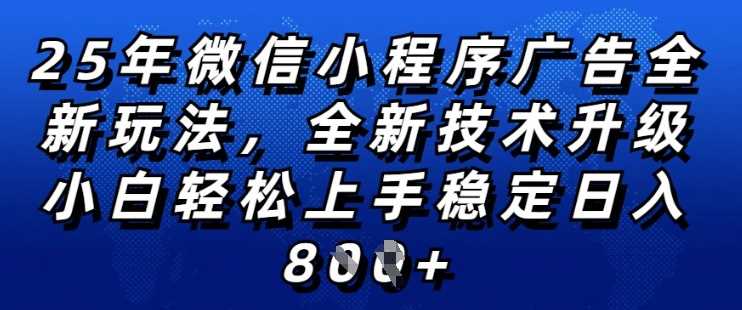2025年微信小程序全新玩法纯小白易上手，稳定日入多张，技术全新升级，全网首发【揭秘】-立业有术
