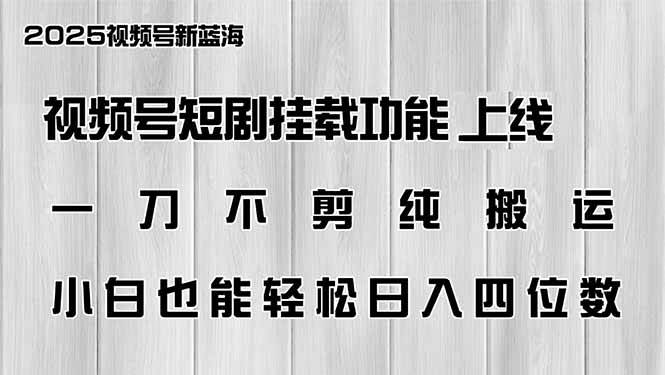 （14310期）视频号短剧挂载功能上线，一刀不剪纯搬运，小白也能轻松日入四位数-立业有术