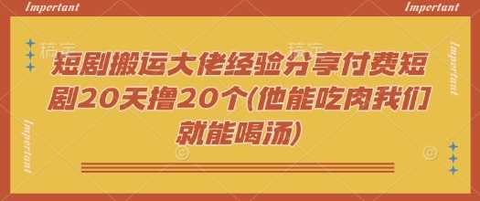 短剧搬运大佬经验分享付费短剧20天撸20个(他能吃肉我们就能喝汤)-立业有术