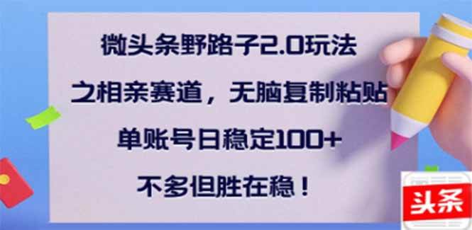 （14334期）微头条野路子2.0玩法之相亲赛道，无脑搬砖复制粘贴，单账号日稳定300+…-立业有术