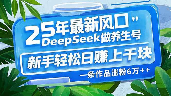 （14341期）25年最新风口，用DeepSeek做养生号，新手轻松日赚上千块，一条作品涨粉…-立业有术