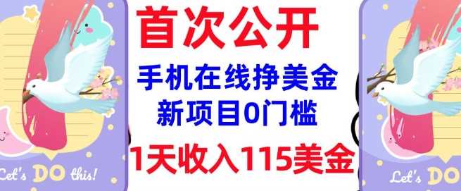在线挣美金新项目，0门槛，1天收入115美刀，无脑操作，真正被动收入-立业有术