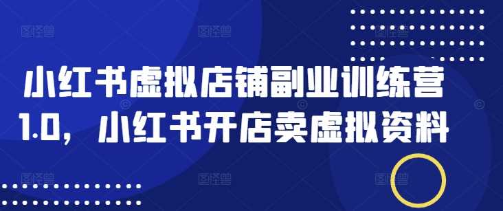 小红书虚拟店铺副业训练营1.0，小红书开店卖虚拟资料-立业有术