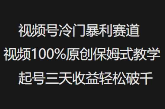 视频号冷门暴利赛道视频100%原创保姆式教学起号三天收益轻松破千-立业有术