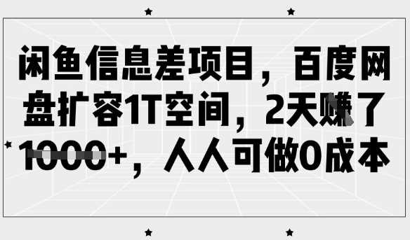 闲鱼信息差项目，百度网盘扩容1T空间，2天收益1k+，人人可做0成本-立业有术