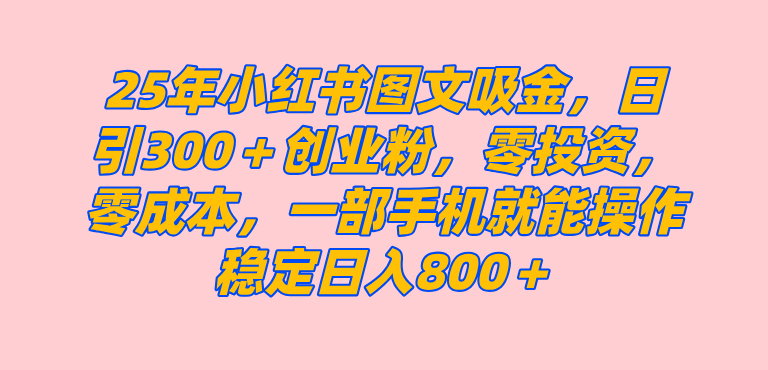 （14437期）25年小红书创业粉图文自热打法，一部手机简单操作， 日引300＋创业粉，零投资，零成本，每天利用20分钟就能完成-立业有术