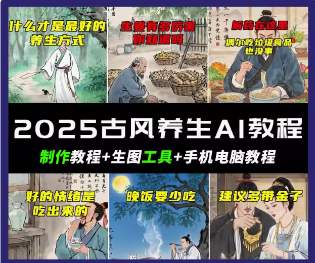 抖音AI古风养生视频教程日入五张 轻松涨粉 10W+-立业有术