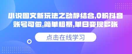 小说推文图文新玩法之动静结合，0粉抖音账号可做，简单粗暴，单日变现多张-立业有术