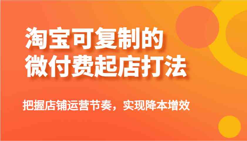 淘宝可复制的微付费起店打法，把握店铺运营节奏，实现降本增效！-立业有术