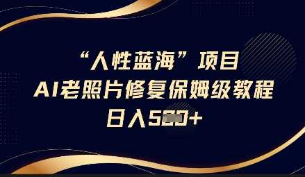 人性蓝海AI老照片修复项目保姆级教程，长期复购，轻松日入5张-立业有术