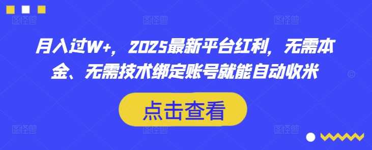 月入过W+，2025最新平台红利，无需本金、无需技术绑定账号就能自动收米-立业有术