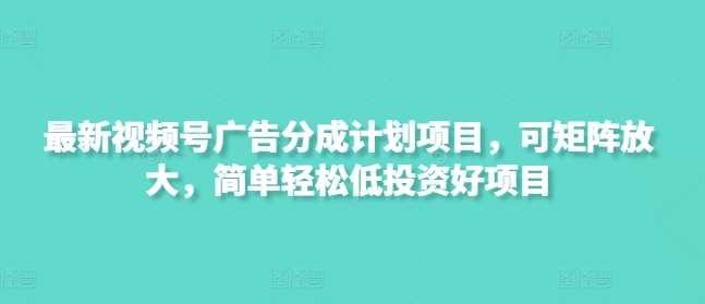 最新视频号广告分成计划项目，可矩阵放大，简单轻松低投资好项目-立业有术
