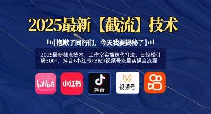 2025最新截流技术，工作室实操迭代打法，日轻松引粉300+，抖音+小红书+B站+视频号流量实操全流程-立业有术