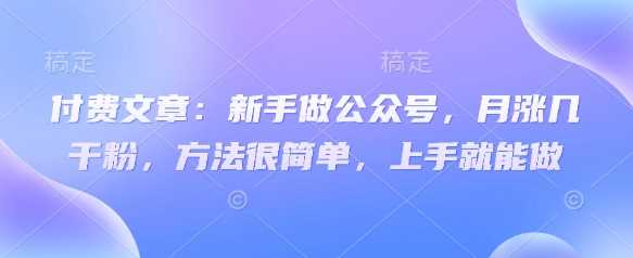 付费文章：新手做公众号，月涨几干粉，方法很简单，上手就能做-立业有术