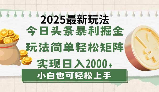 （14120期）今日头条2025最新玩法，思路简单，复制粘贴，轻松实现矩阵日入2000+-立业有术