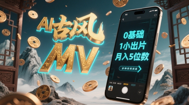 AI一键生成古风音乐MV，0剪辑基础1小时出片，多种变现渠道，一部手机月入5位数-立业有术
