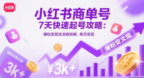小红书商单号7天快速起号攻略：爆粉变现全流程拆解，单月变现3k+-立业有术