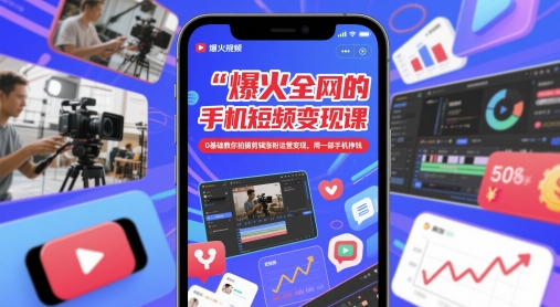 爆火全网的手机短视频变现课，0基础教你拍摄剪辑涨粉运营变现，用一部手机挣钱-立业有术