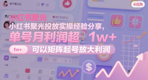 小红书聚光投放实操经验分享，单号月利润超1w+，可以矩阵起号放大利润-立业有术