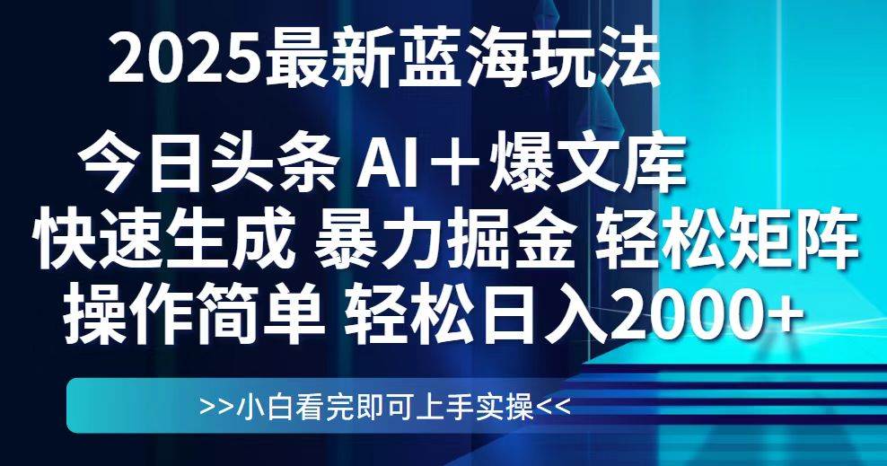 （14805期）今日头条2025最新蓝海玩法，思路简单，复制粘贴，轻松实现矩阵日入2000+-立业有术
