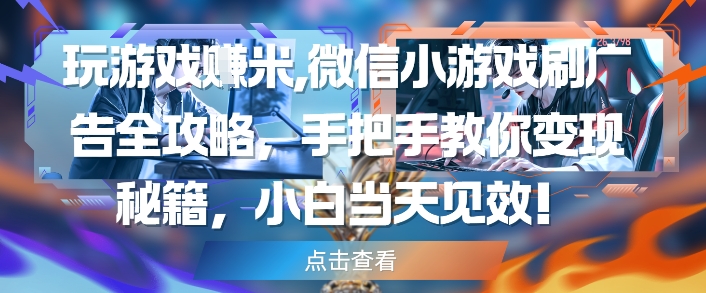玩游戏挣米，微信小游戏刷广告全攻略，手把手教你变现秘籍，小白当天见效-立业有术