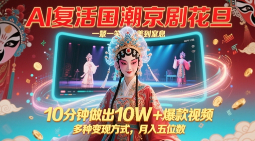 AI复活国潮京剧花旦，一颦一笑美到窒息，10分钟做出10W+爆款视频，多种变现方式，月入五位数-立业有术