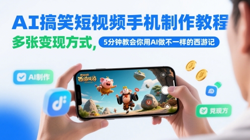 AI搞笑短视频手机制作教程，多张变现方式，5分钟教会你用AI做不一样的西游记-立业有术
