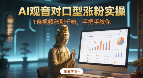 AI观音对口型涨粉实操，1条视频涨到千粉，手把手教你-立业有术