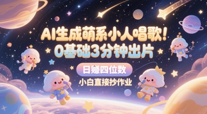 AI生成萌系小人唱歌，0基础3分钟出片，28个作品涨粉8.9W，单条最高19W赞，日入四位数，小白直接抄作业-立业有术