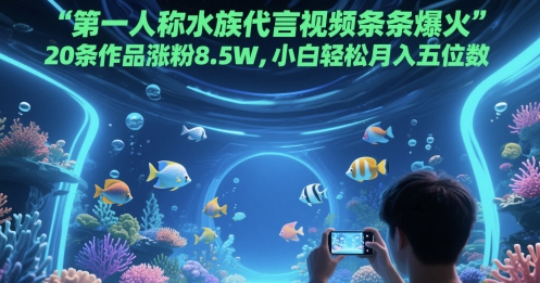 第一人称水族代言视频条条爆火，20条作品涨粉8.5W，小白轻松月入五位数-立业有术