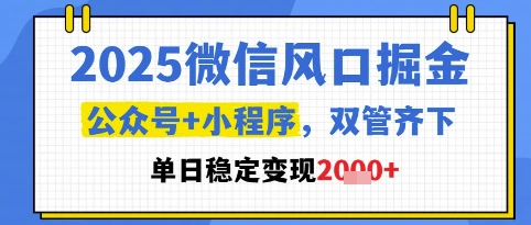 2025微信风口掘金，公众号+小程序双管齐下，单日稳定变现1k+【揭秘】-立业有术