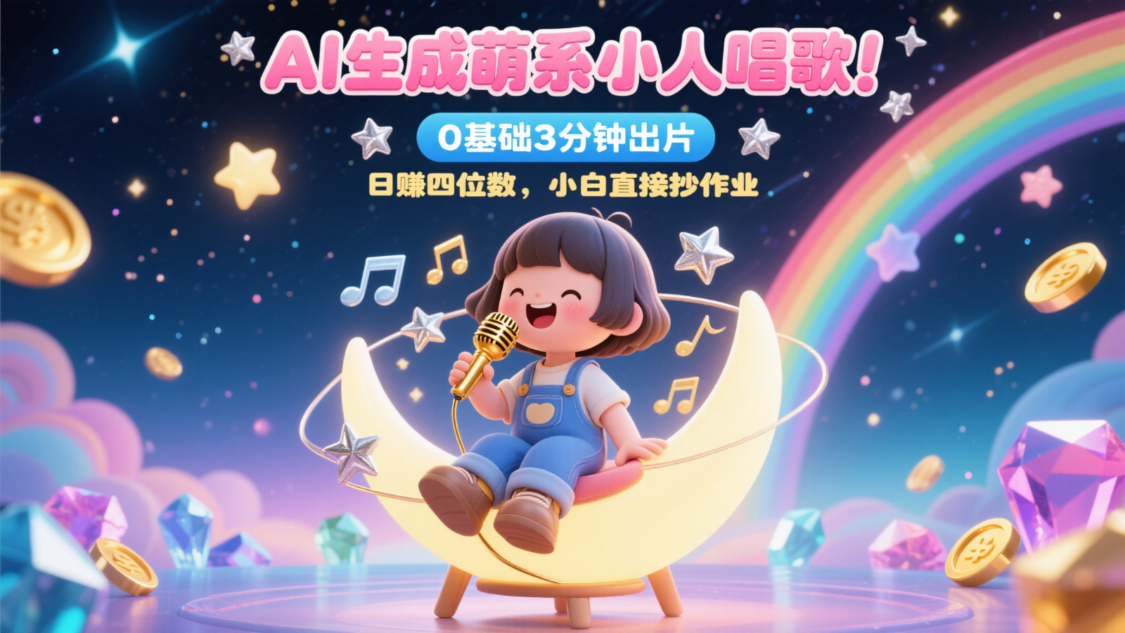 AI生成萌系小人唱歌！0基础3分钟出片，28个作品涨粉9万，日赚四位数，小白直接抄作业-立业有术