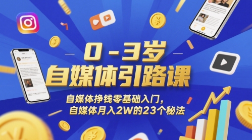 0-3岁自媒体引路课，自媒体挣钱零基础入门，自媒体月入2W的23个秘法-立业有术