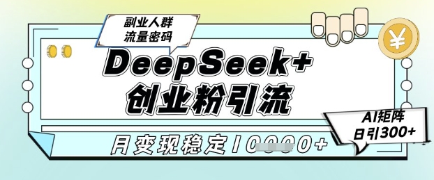 DeepSeek+创业粉精准引流，全新分享课4.0玩法，AI矩阵日引300+，多种变现方式，稳定月入1W-立业有术