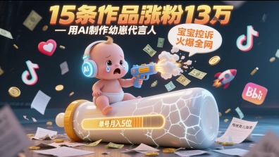 用AI制作幼崽代言人，宝宝的控诉火爆全网，15条作品涨粉13W，单号月入5位数实操教程-立业有术