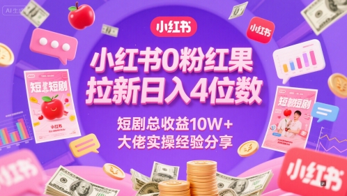 小红书0粉红果短剧拉新日入4位，数短剧总收益10W+大佬实操经验分享-立业有术