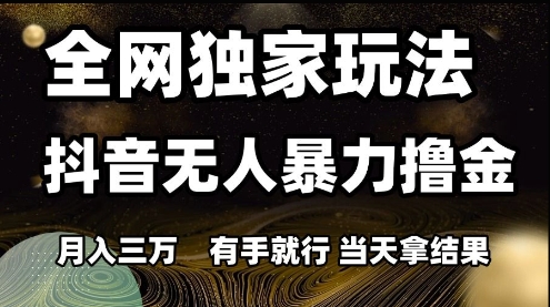 全网独家玩法抖音无人暴力撸金，月入3W，有手就行，当天拿结果【揭秘】-立业有术